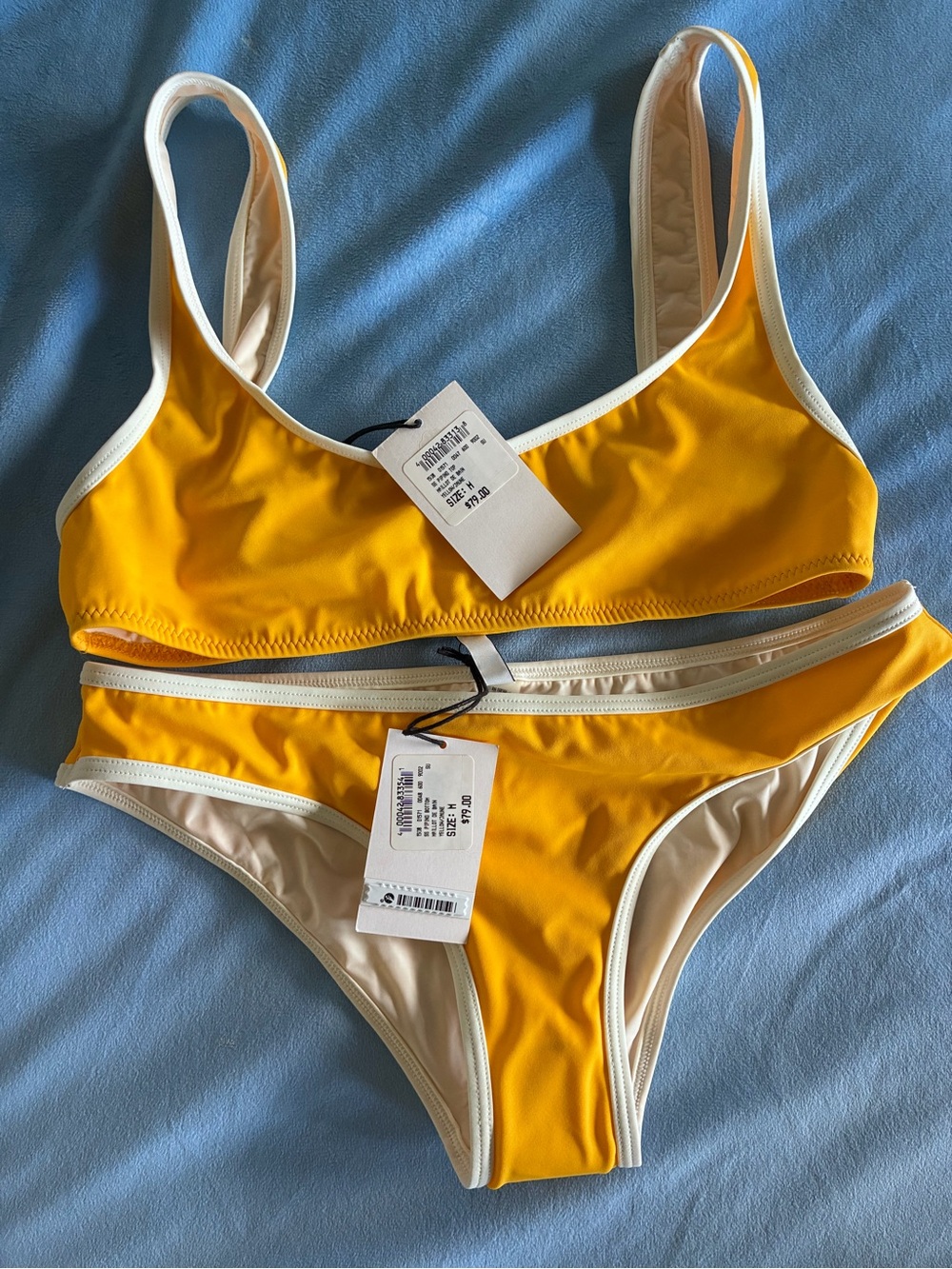 Yellow Contrast-Trim Bikini Set - Women Swim Solid & Striped brand NWT
